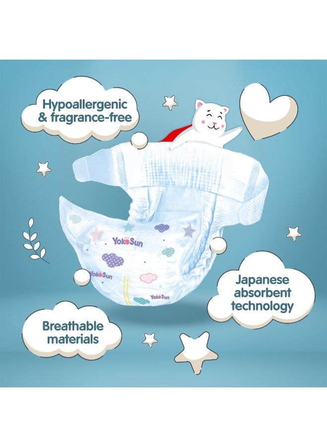 YokoSun Baby Diapers Size 2 / S (up to 6 kg), 64 pcs, Soft & Hypoallergenic, Everyday Protection with Japanese Technology - Image 2